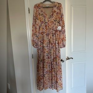 NWT Arula Floral Pink and Orange Long Sleeve Ruffle Dress